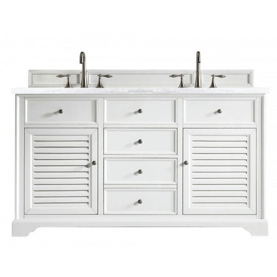 Savannah 60" Bright White Double Vanity w/ 3 CM Arctic Fall Solid Surface Top