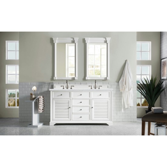 Savannah 60" Bright White Double Vanity w/ 3 CM Arctic Fall Solid Surface Top