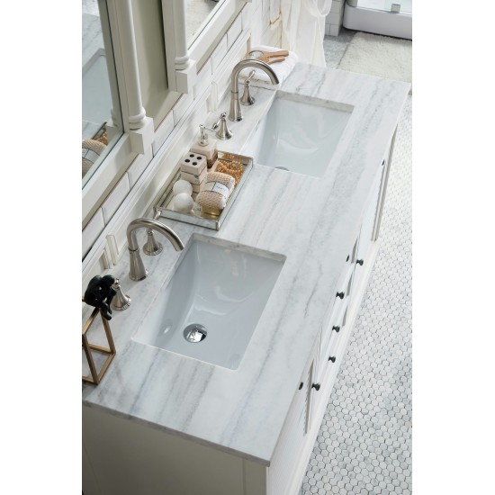 Savannah 60" Bright White Double Vanity w/ 3 CM Arctic Fall Solid Surface Top