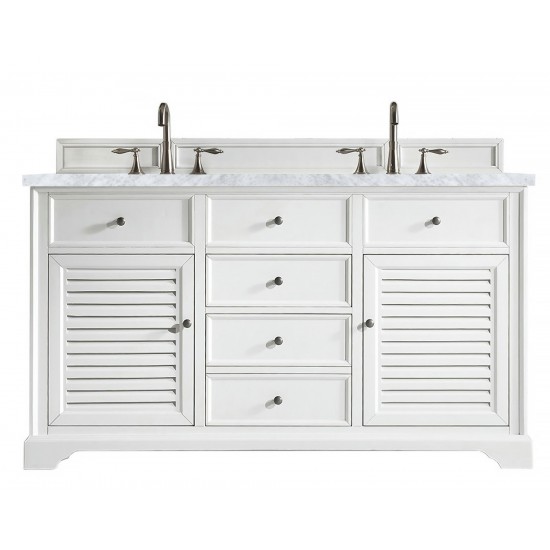 Savannah 60" Bright White Double Vanity w/ 3 CM Carrara White Top