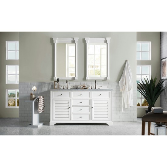 Savannah 60" Bright White Double Vanity w/ 3 CM Carrara White Top