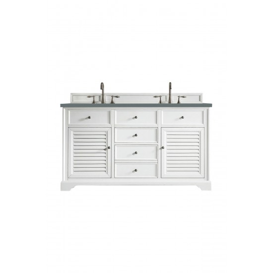 Savannah 60" Double Vanity Cabinet, Bright White, w/ 3 CM Cala Blue Quartz Top