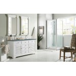 Savannah 60" Double Vanity Cabinet, Bright White, w/ 3 CM Cala Blue Quartz Top