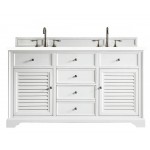 Savannah 60" Double Vanity, Bright White, w/ 3 CM Classic White Quartz Top