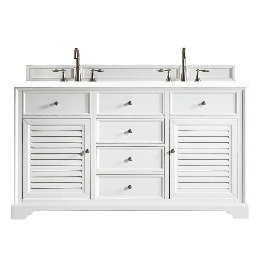 Savannah 60" Double Vanity, Bright White, w/ 3 CM Classic White Quartz Top