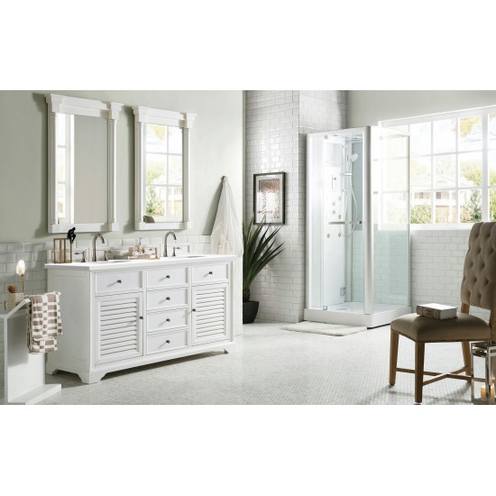 Savannah 60" Double Vanity, Bright White, w/ 3 CM Classic White Quartz Top