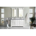 Savannah 60" Double Vanity, Bright White, w/ 3 CM Charcoal Soapstone Quartz Top