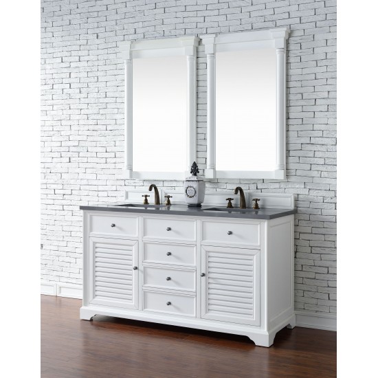 Savannah 60" Double Vanity, Bright White, w/ 3 CM Charcoal Soapstone Quartz Top