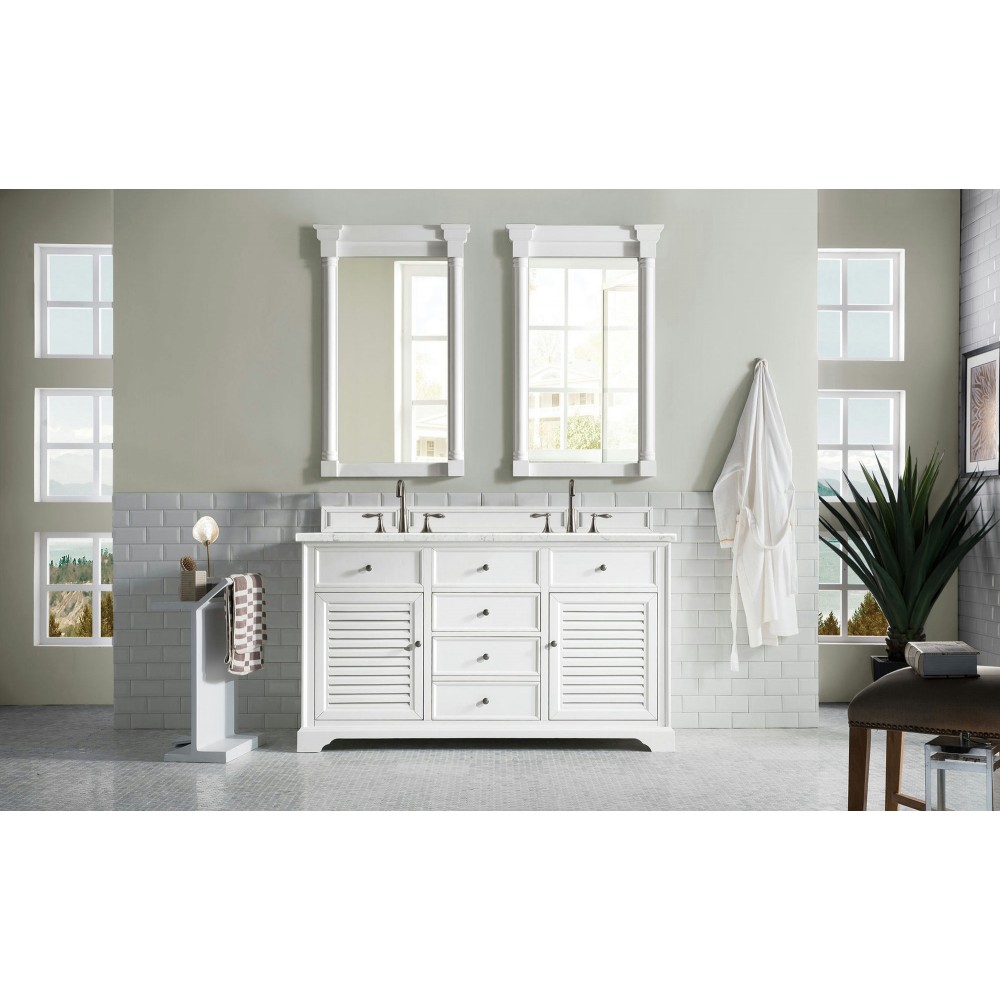 Savannah 60" Double Vanity Bright White w/ 3 CM Eternal Jasmine Pearl Quartz Top