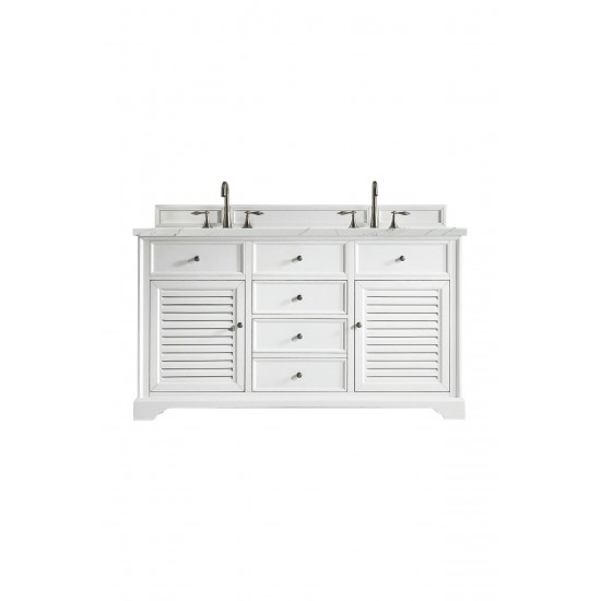 Savannah 60" Double Vanity, Bright White, w/ 3 CM Ethereal Noctis Quartz Top