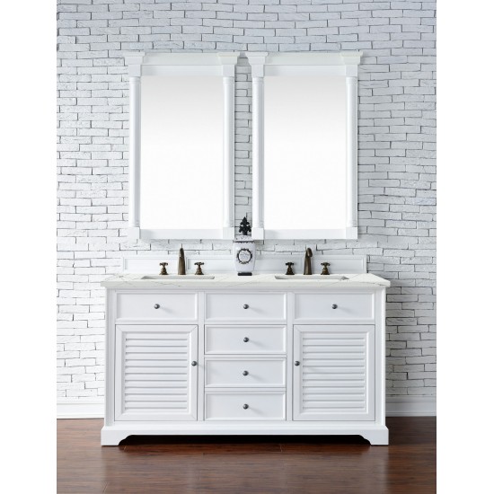 Savannah 60" Double Vanity, Bright White, w/ 3 CM Ethereal Noctis Quartz Top