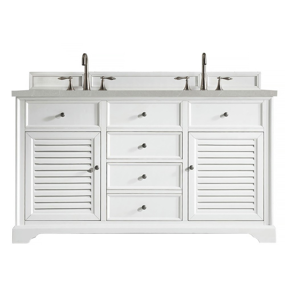 Savannah 60" Double Vanity, Bright White, w/ 3 CM Eternal Serena Quartz Top