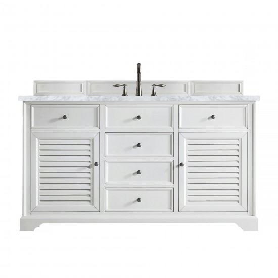 Savannah 60" Bright White Single Vanity w/ 3 CM Carrara Marble Top