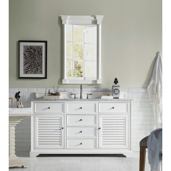 Savannah 60" Bright White Single Vanity w/ 3 CM Carrara Marble Top