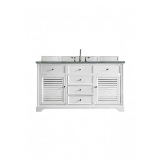 Savannah 60" Single Vanity Cabinet, Bright White, w/ 3 CM Cala Blue Quartz Top