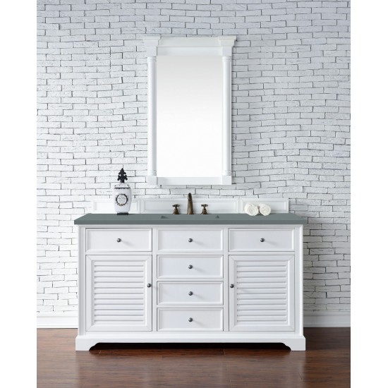 Savannah 60" Single Vanity Cabinet, Bright White, w/ 3 CM Cala Blue Quartz Top