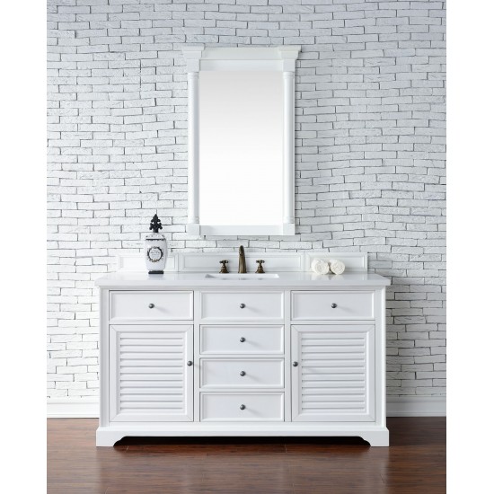 Savannah 60" Single Vanity, Bright White, w/ 3 CM Classic White Quartz Top