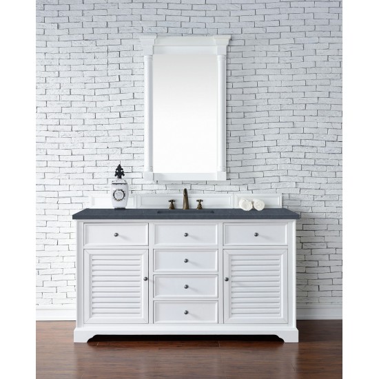 Savannah 60" Single Vanity, Bright White, w/ 3 CM Charcoal Soapstone Quartz Top