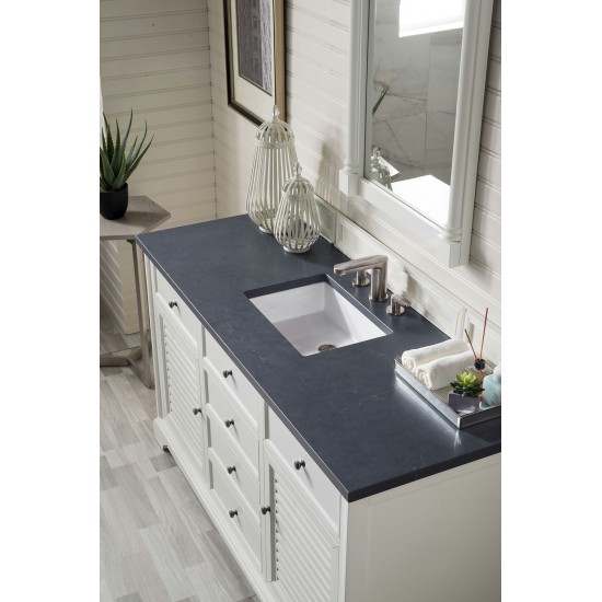 Savannah 60" Single Vanity, Bright White, w/ 3 CM Charcoal Soapstone Quartz Top
