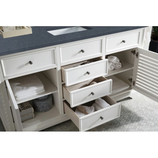 Savannah 60" Single Vanity, Bright White, w/ 3 CM Charcoal Soapstone Quartz Top