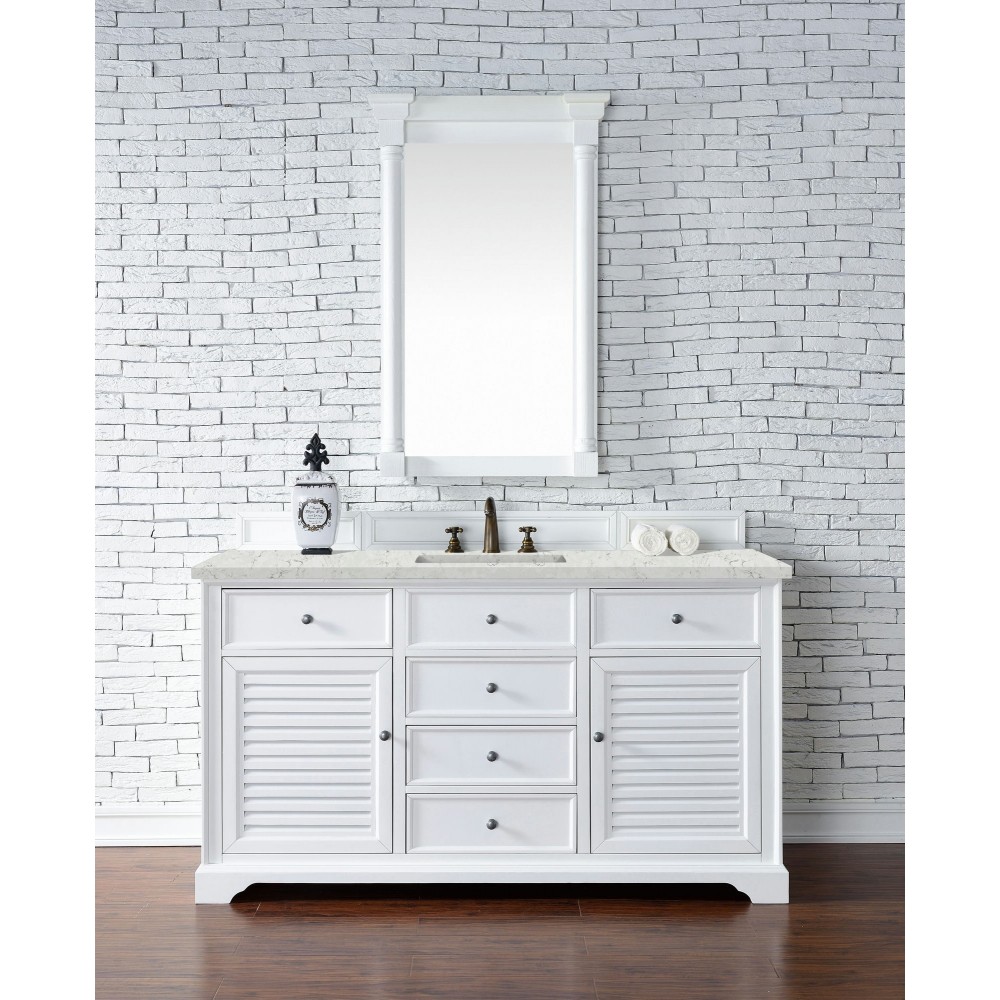 Savannah 60" Single Vanity Bright White w/ 3 CM Eternal Jasmine Pearl Quartz Top