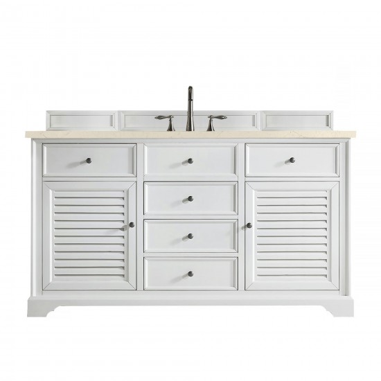 Savannah 60" Single Vanity, Bright White, w/ 3 CM Eternal Marfil Quartz Top