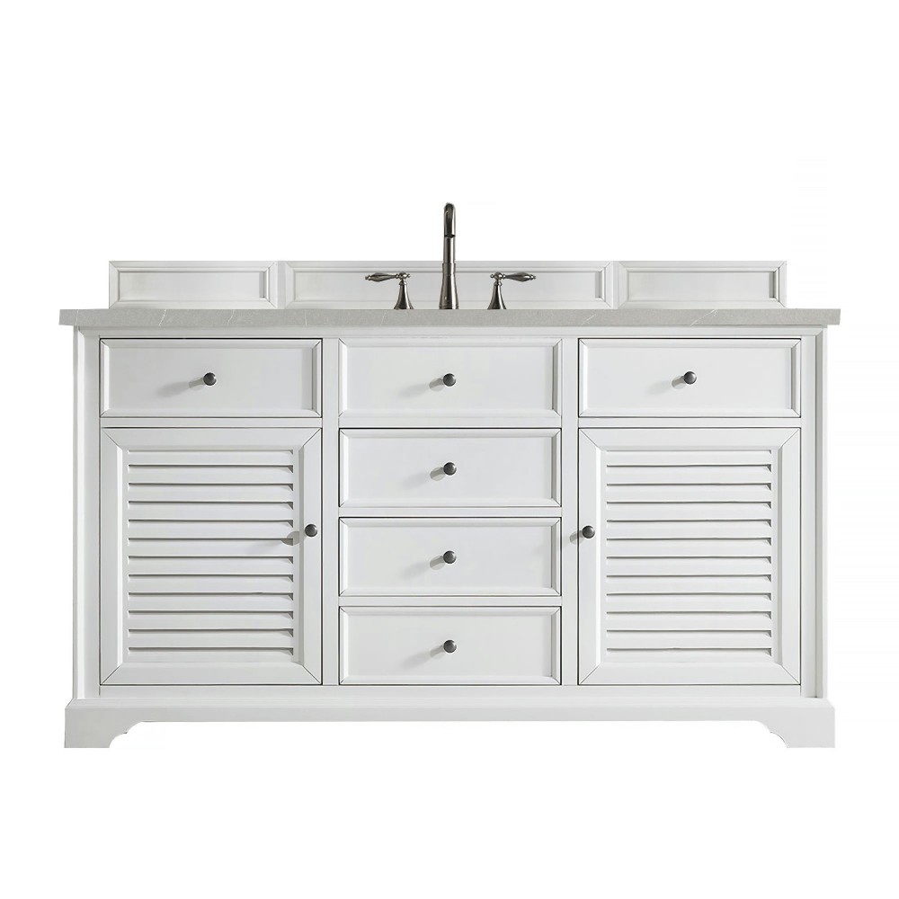 Savannah 60" Single Vanity, Bright White, w/ 3 CM Eternal Serena Quartz Top