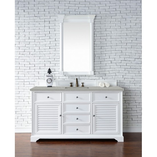 Savannah 60" Single Vanity, Bright White, w/ 3 CM Eternal Serena Quartz Top