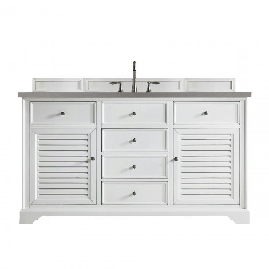 Savannah 60" Single Vanity Cabinet, Bright White, w/ 3 CM Grey Expo Quartz Top