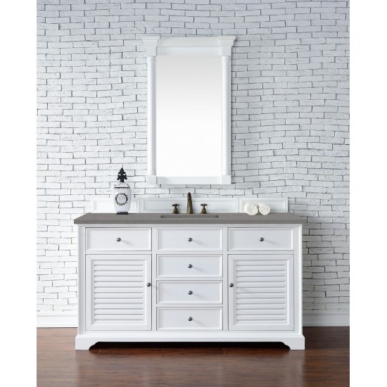 Savannah 60" Single Vanity Cabinet, Bright White, w/ 3 CM Grey Expo Quartz Top