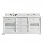 Savannah 72" Bright White Double Vanity w/ 3 CM Arctic Fall Solid Surface Top