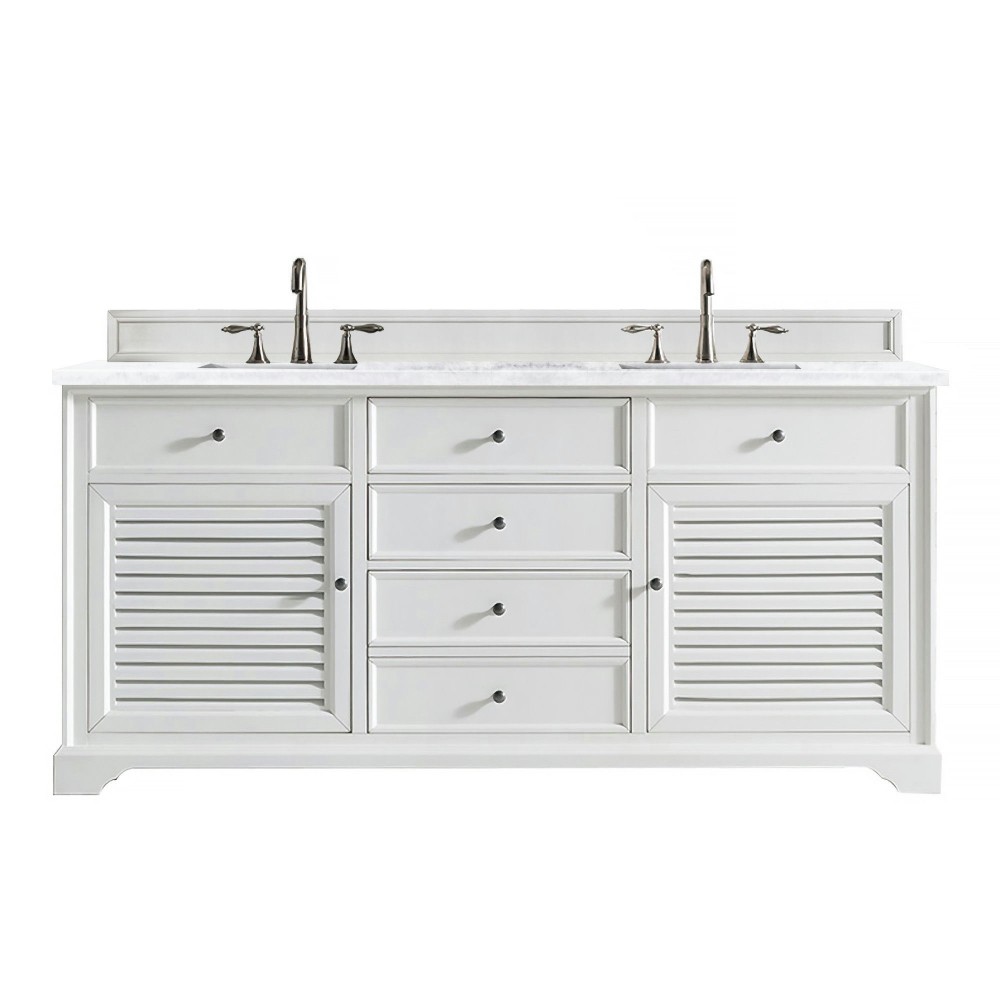 Savannah 72" Bright White Double Vanity w/ 3 CM Arctic Fall Solid Surface Top