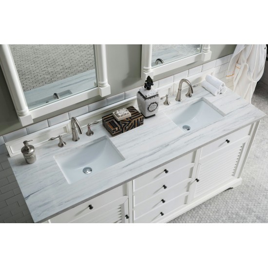 Savannah 72" Bright White Double Vanity w/ 3 CM Arctic Fall Solid Surface Top