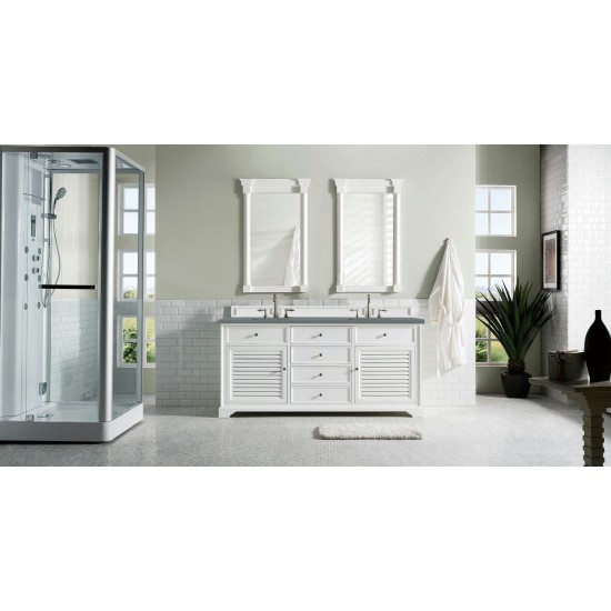 Savannah 72" Double Vanity Cabinet, Bright White, w/ 3 CM Cala Blue Quartz Top