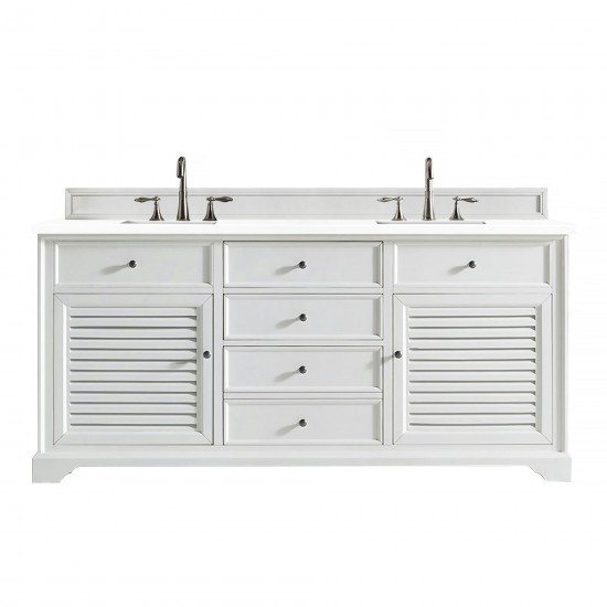 Savannah 72" Double Vanity, Bright White, w/ 3 CM Classic White Quartz Top