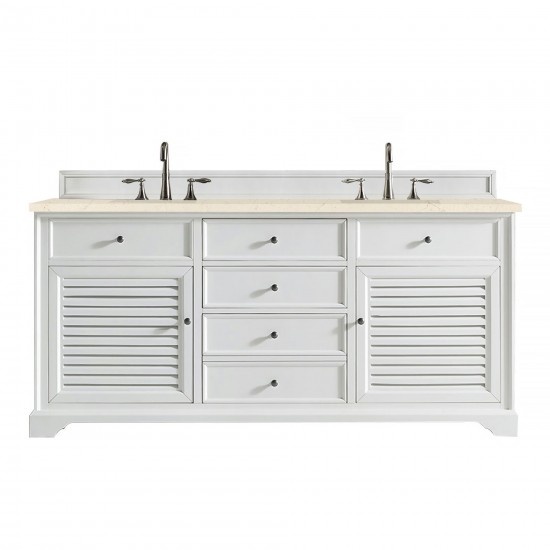 Savannah 72" Double Vanity, Bright White, w/ 3 CM Eternal Marfil Quartz Top