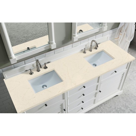 Savannah 72" Double Vanity, Bright White, w/ 3 CM Eternal Marfil Quartz Top