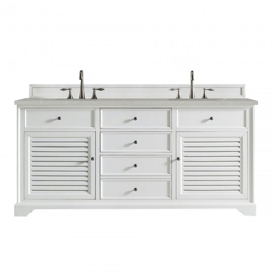 Savannah 72" Double Vanity, Bright White, w/ 3 CM Eternal Serena Quartz Top