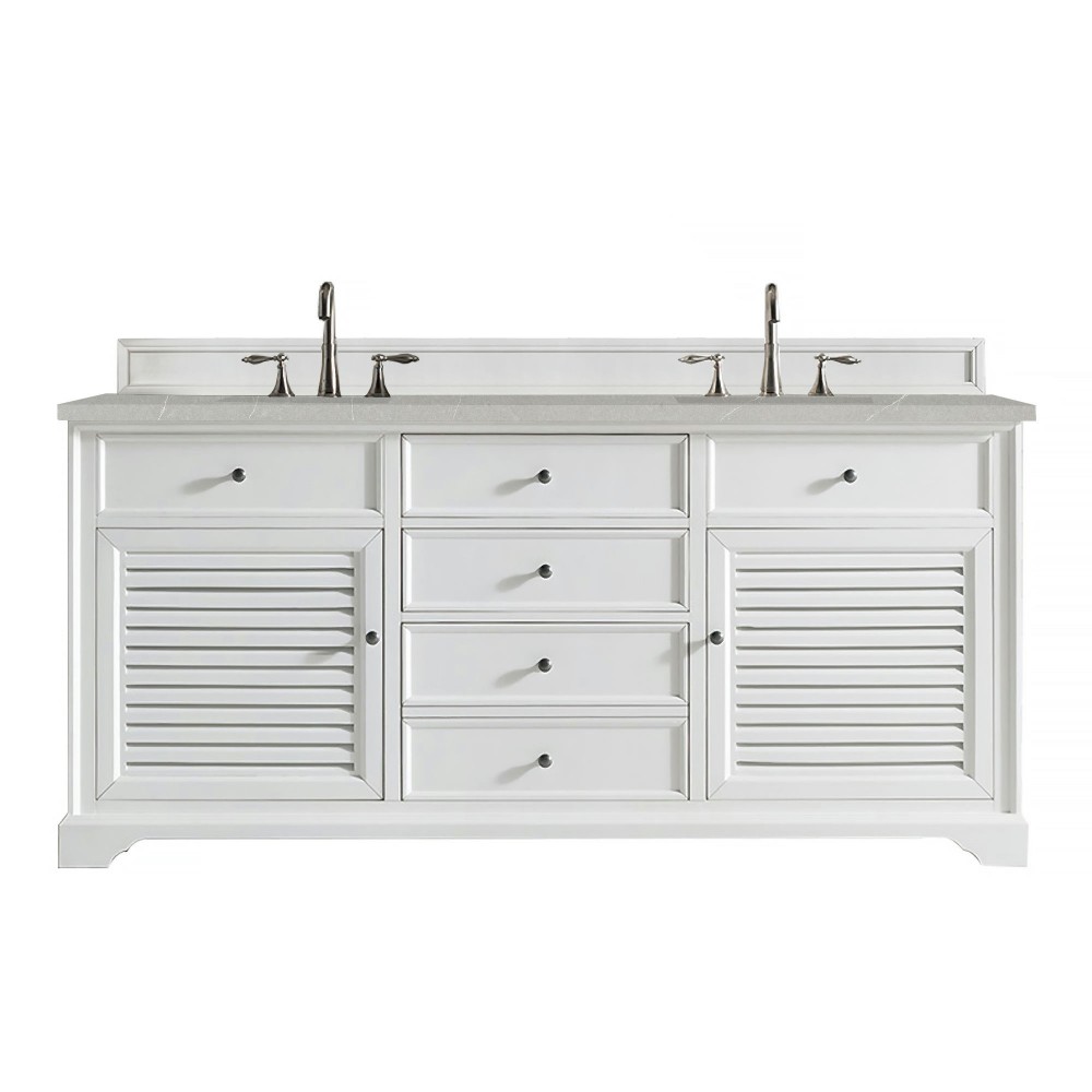 Savannah 72" Double Vanity, Bright White, w/ 3 CM Eternal Serena Quartz Top