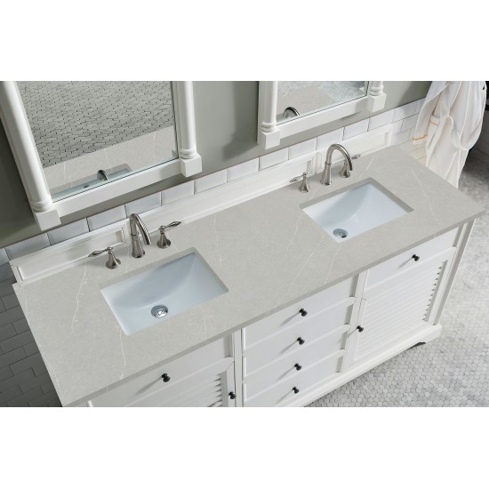 Savannah 72" Double Vanity, Bright White, w/ 3 CM Eternal Serena Quartz Top