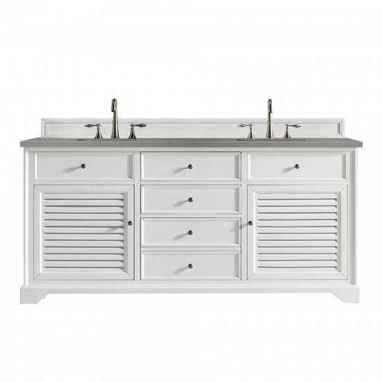 Savannah 72" Double Vanity Cabinet, Bright White, w/ 3 CM Grey Expo Quartz Top