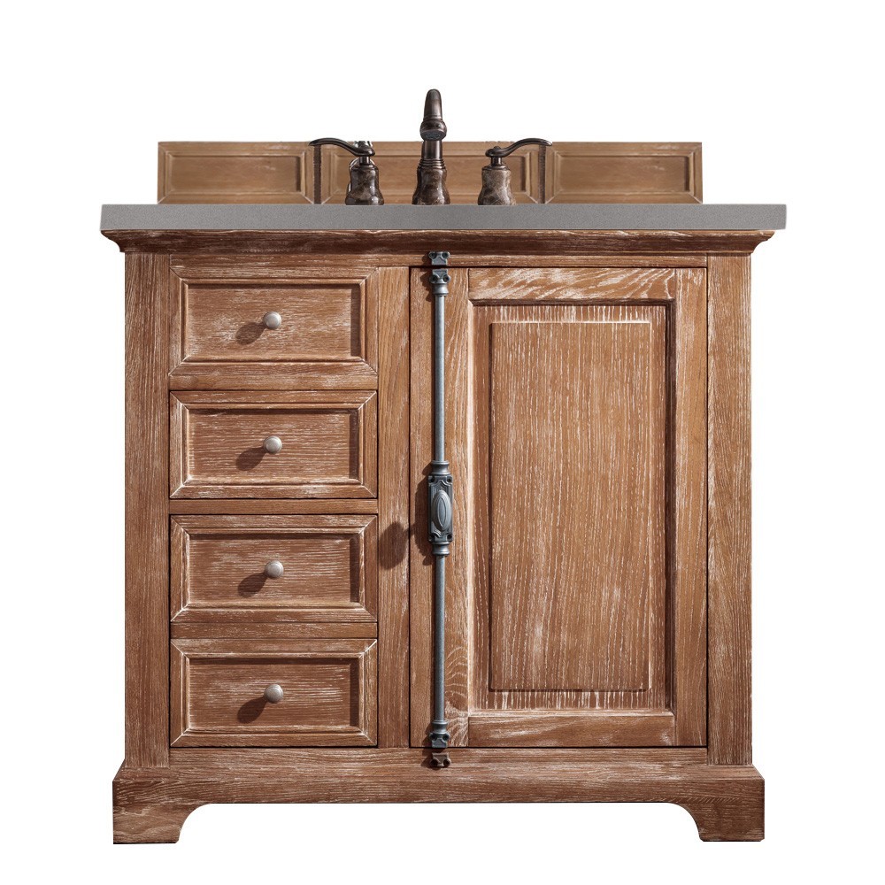 Providence 36" Single Vanity Cabinet, Driftwood, w/ 3 CM Grey Expo Quartz Top