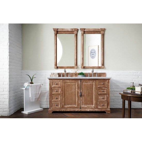 Providence 60" Driftwood Double Vanity w/ 3 CM Carrara Marble Top