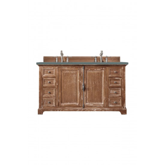 Providence 60" Double Vanity Cabinet, Driftwood, w/ 3 CM Cala Blue Quartz Top