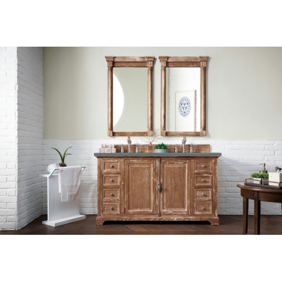 Providence 60" Double Vanity Cabinet, Driftwood, w/ 3 CM Cala Blue Quartz Top