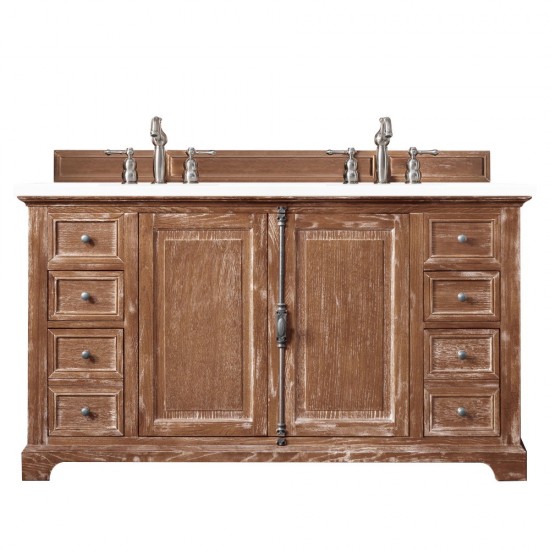 Providence 60" Double Vanity, Driftwood, w/ 3 CM Classic White Quartz Top