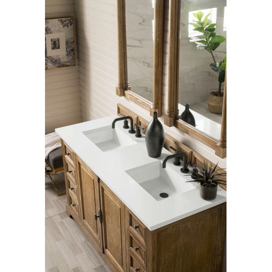 Providence 60" Double Vanity, Driftwood, w/ 3 CM Classic White Quartz Top