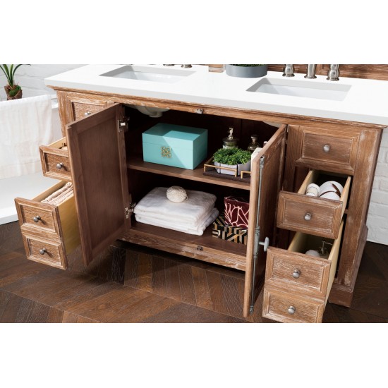 Providence 60" Double Vanity, Driftwood, w/ 3 CM Classic White Quartz Top