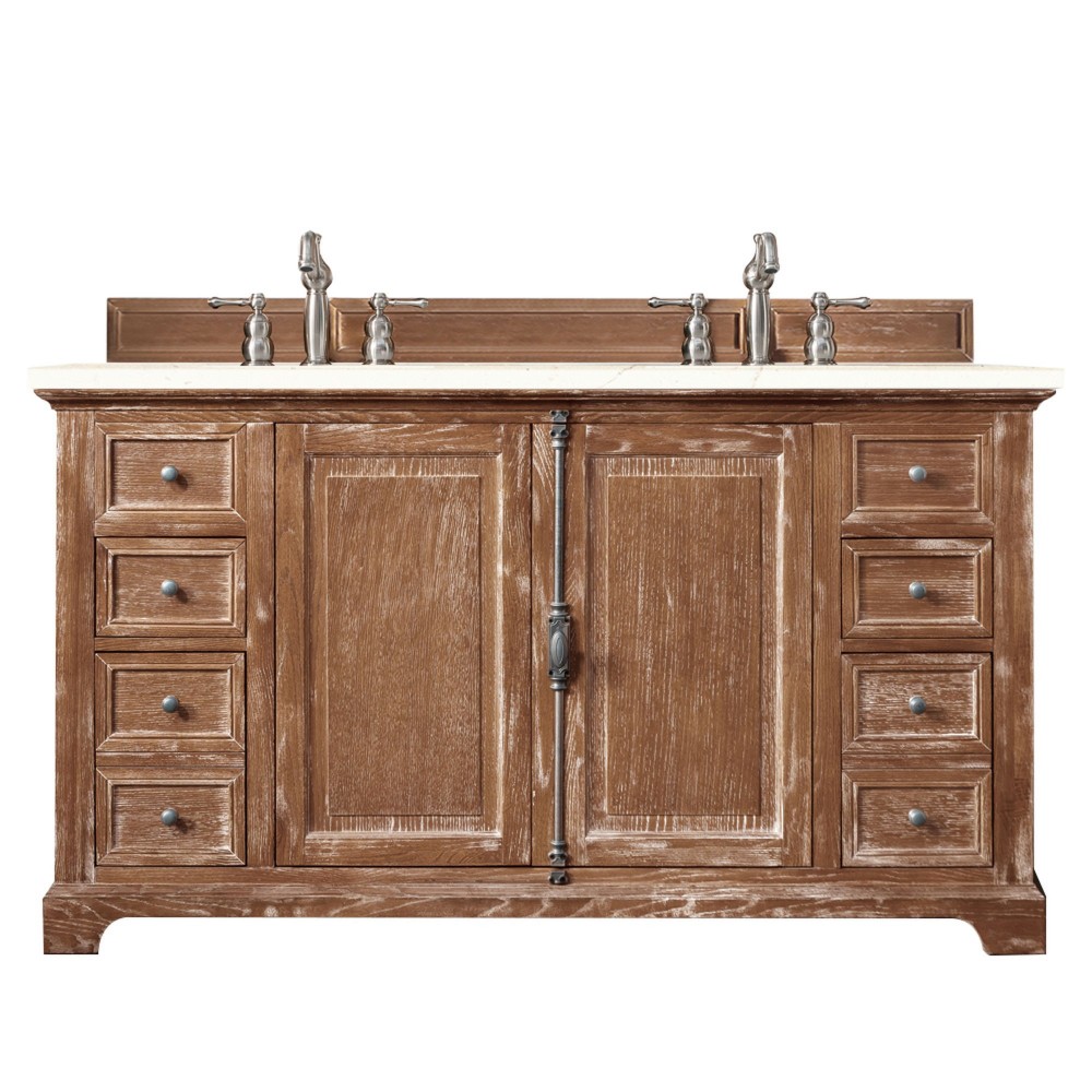 Providence 60" Double Vanity, Driftwood, w/ 3 CM Eternal Marfil Quartz Top