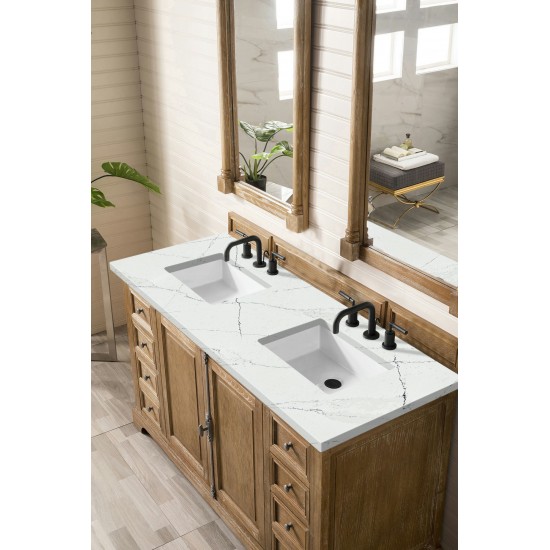 Providence 60" Double Vanity, Driftwood, w/ 3 CM Ethereal Noctis Quartz Top